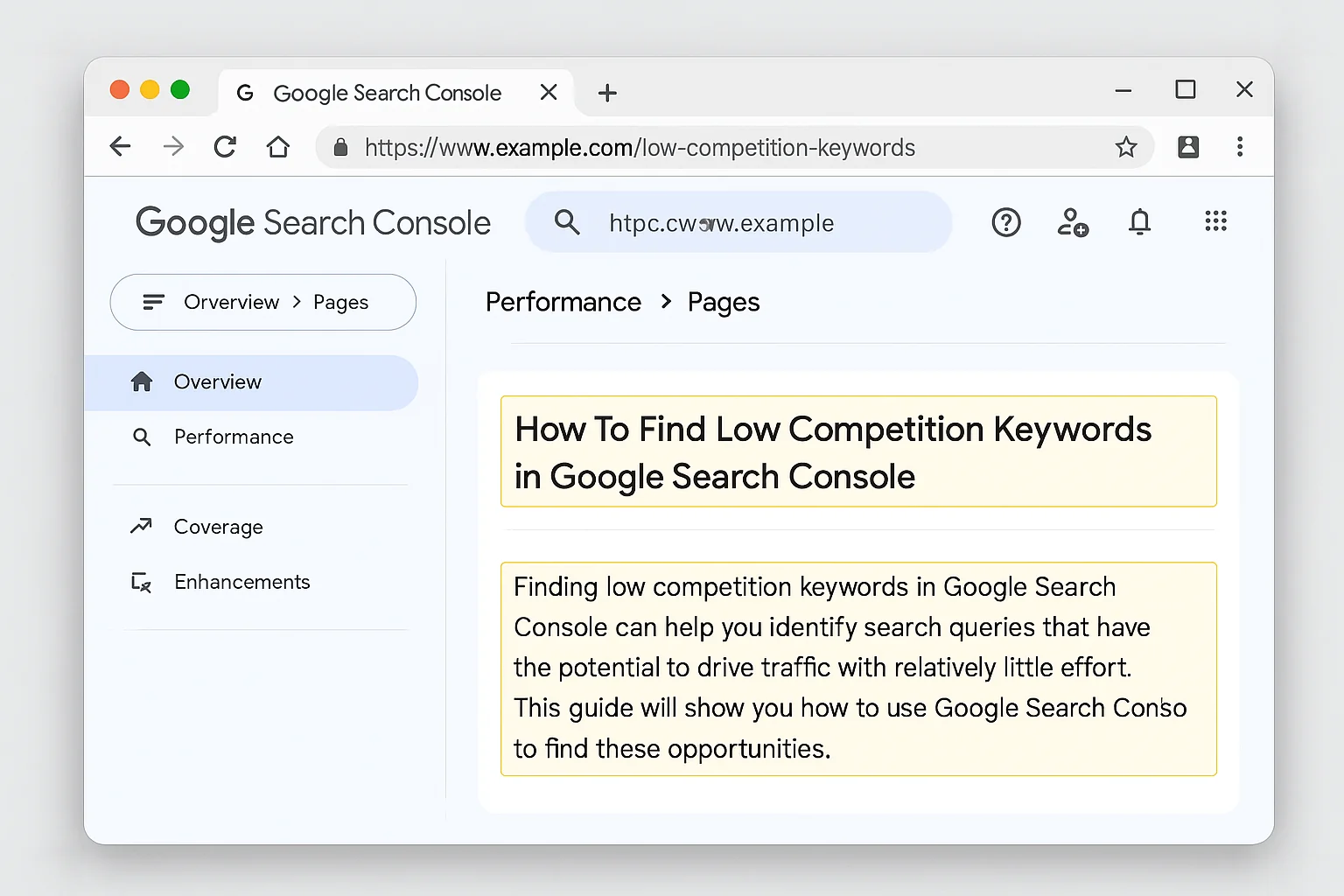Example of a simple, focused page targeting a low-competition keyword with the title, first paragraph, and URL slug highlighted
