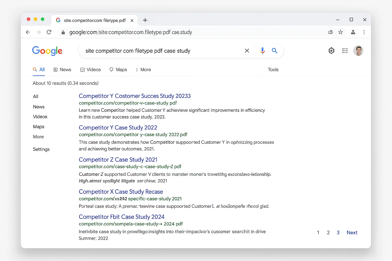 Example Google search results showing PDF case studies from a competitor domain