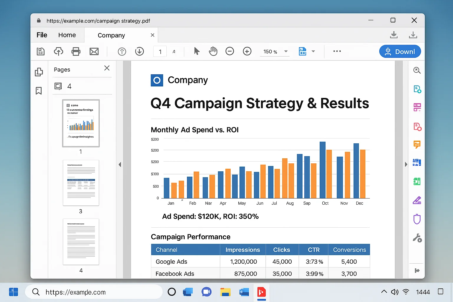 Example of a case study PDF showing campaign metrics and strategy details