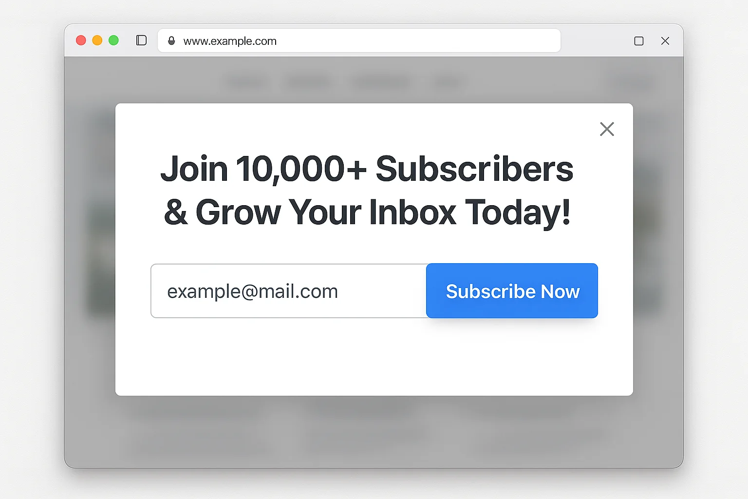 Welcome mat example showing the full-screen layout with email field, headline, and one-click dismiss button