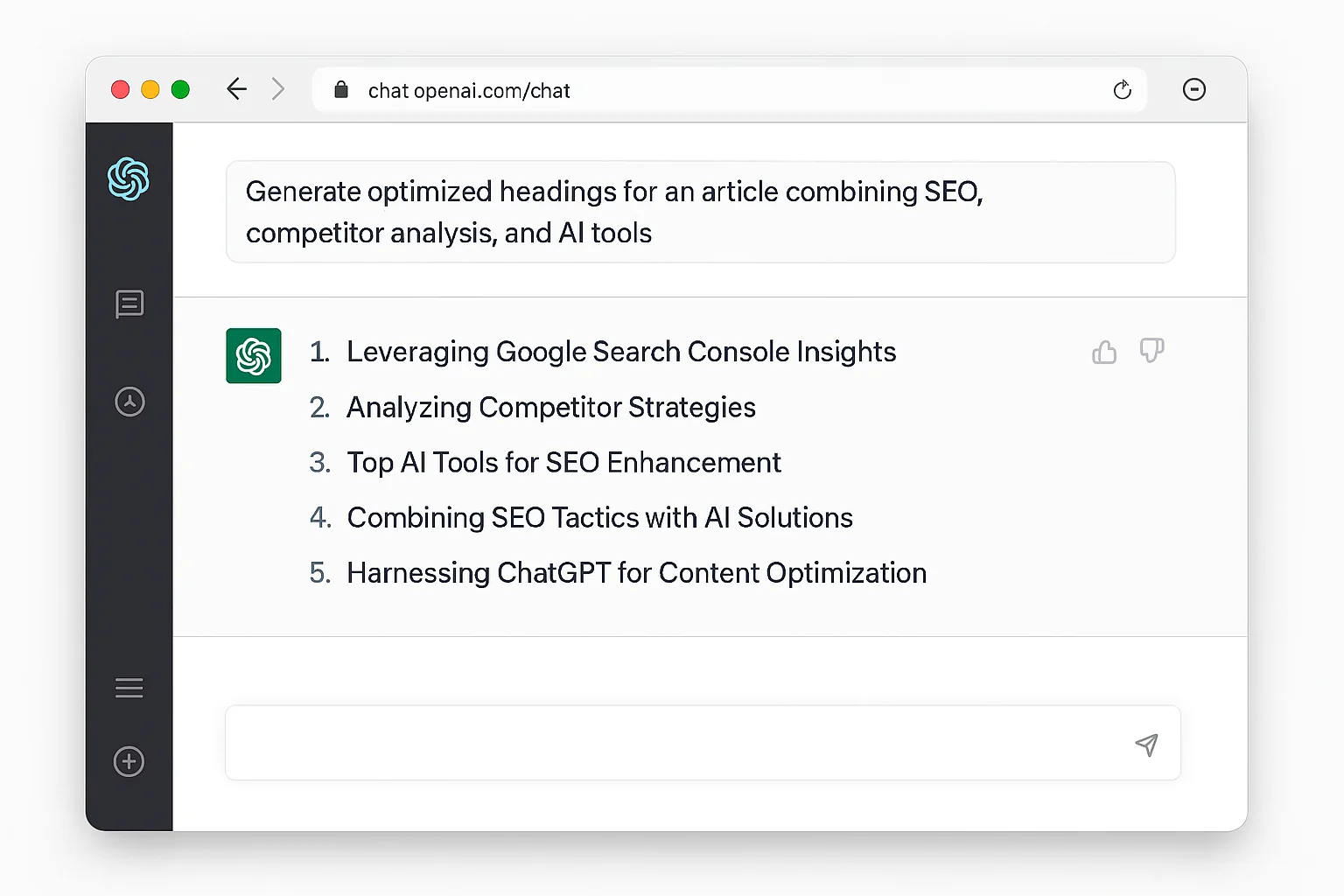 ChatGPT's output showing optimized headings for a new article that combines elements from all three competitors