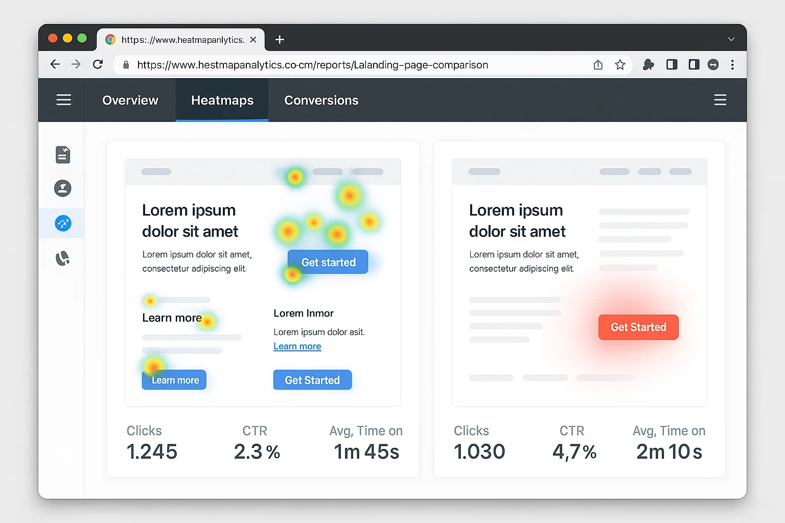 Heatmap of a multi-CTA page vs. single-CTA page showing focused click distribution