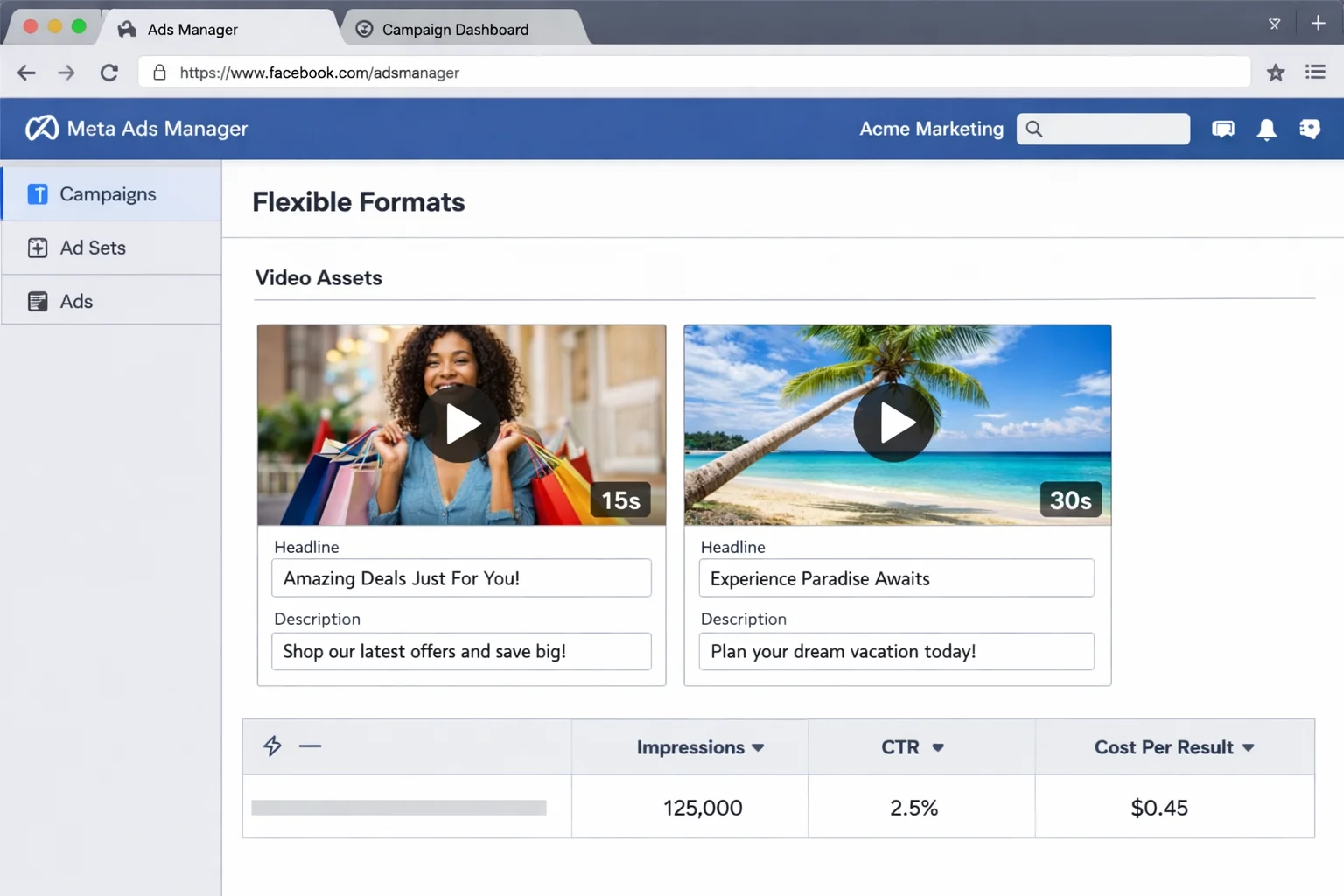 The Flexible Format interface with video assets loaded